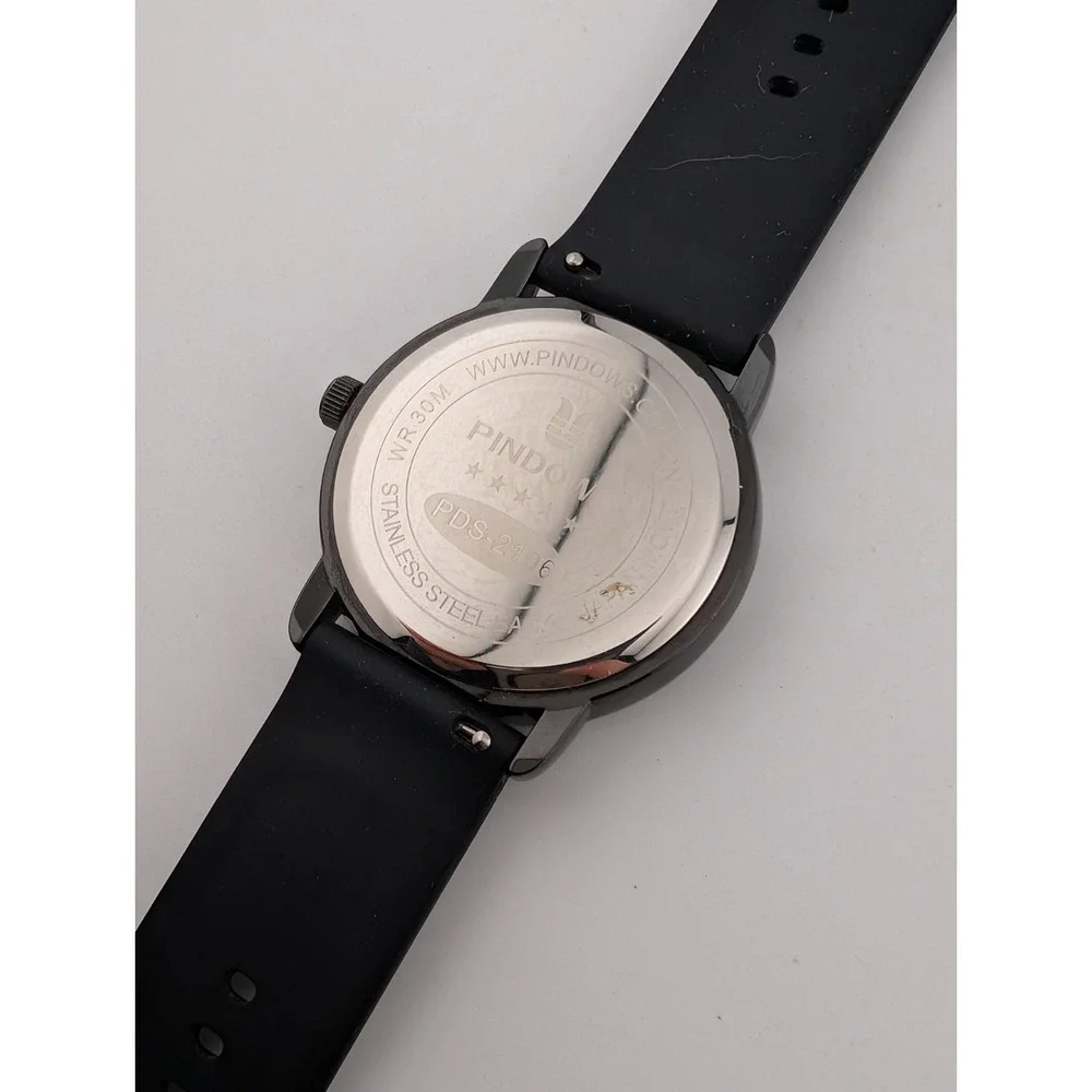 Pindows Watch Men 38mm Case Black Silicone‎ Band- New Battery